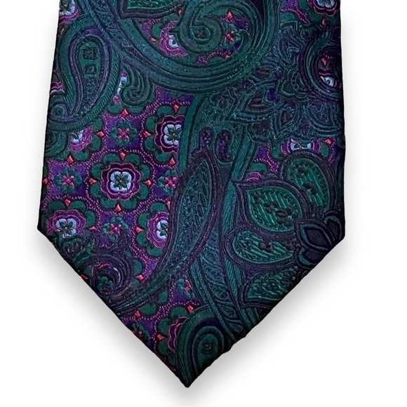 Bow Knot Tie by Imani Uomo Green Purple Paisley Silk Touch Microfibre Colorful - Picture 2 of 9